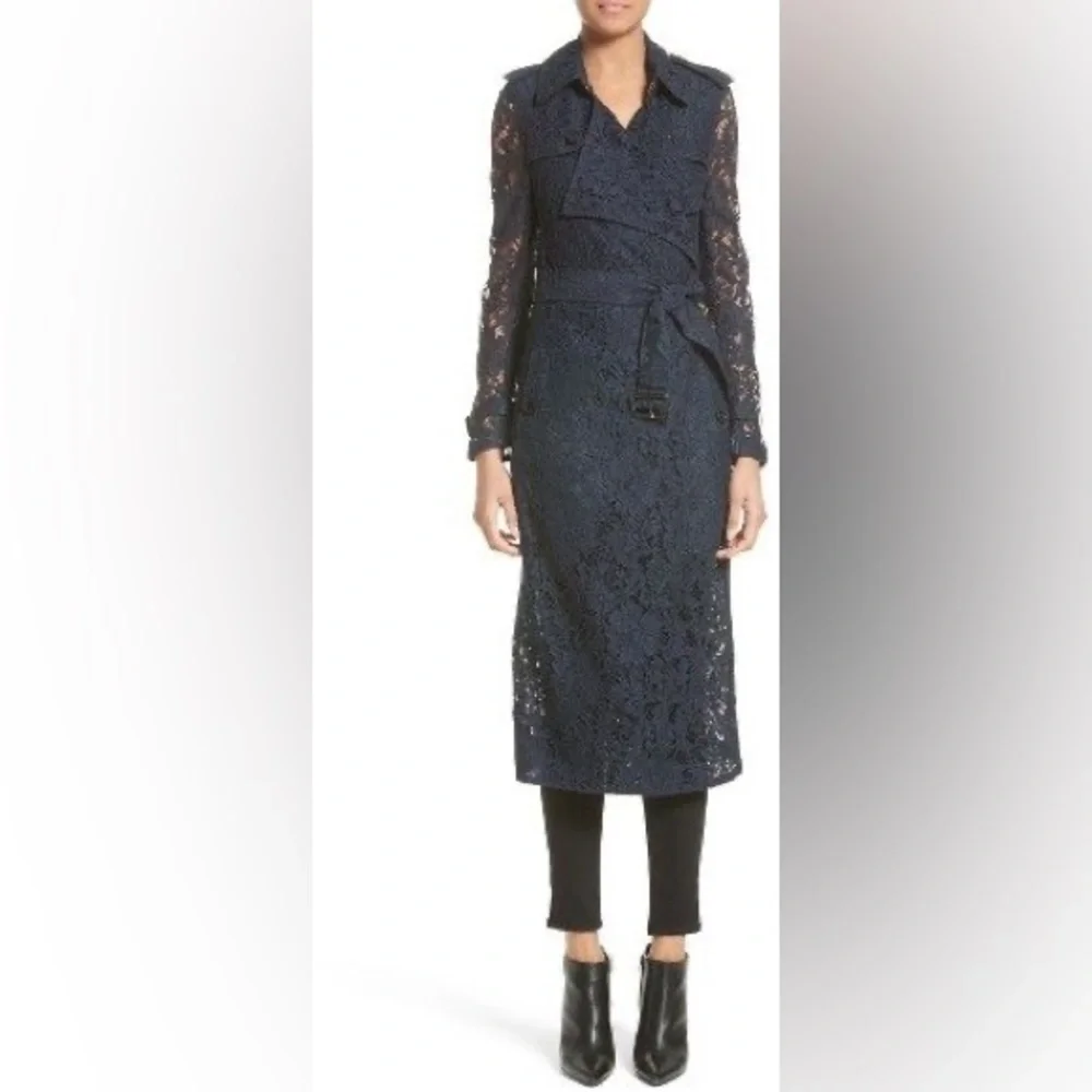 Burberry London Gracehill Navy Blue Lace Trench Coat Size 2 - Picture 4 of 14